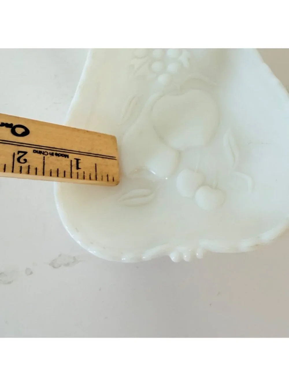 Hazel Atlas White Milk Glass Pear Dish VTG Embossed MCM Fruit Tray Catchall